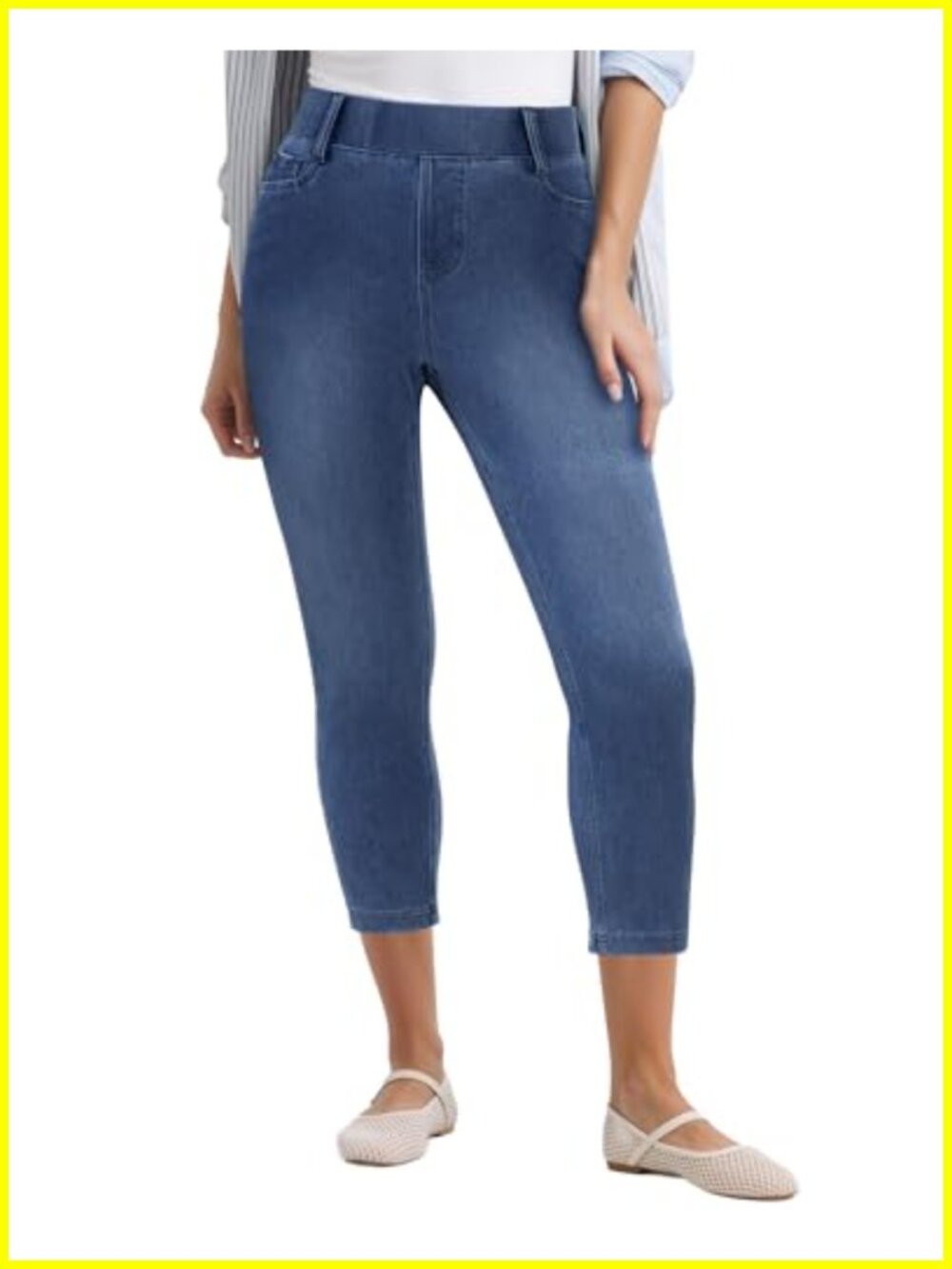 Women High Waisted Skinny Capri Jeggings Pull On Elastic Waist Comfy Stretchy